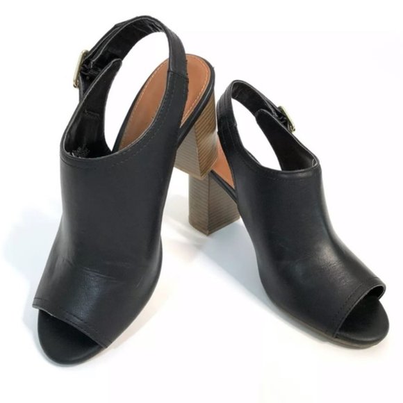 Old Navy Strap Heeled Peep Toe Mule Black - Picture 2 of 7